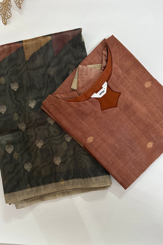 Terracotta elegance- Premium tissue silk kurti with dupatta