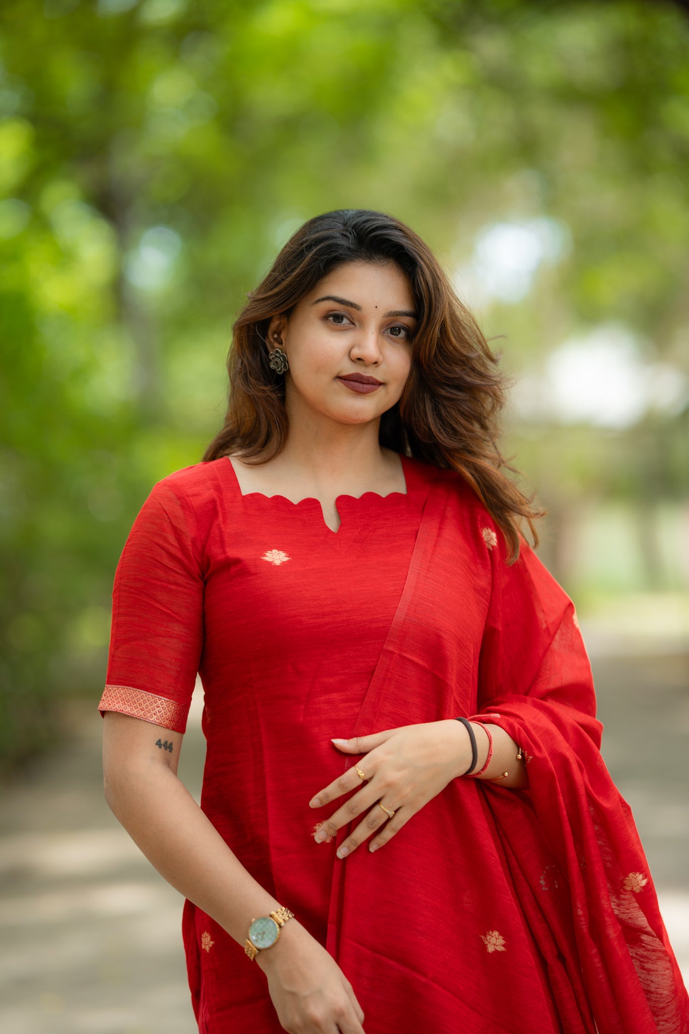 Red Jamdhani 3 Piece Suit