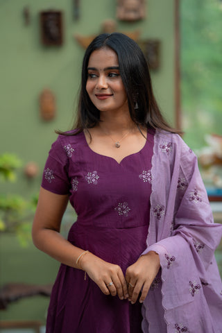 Purple Mul Chanderi Anarkali Suit