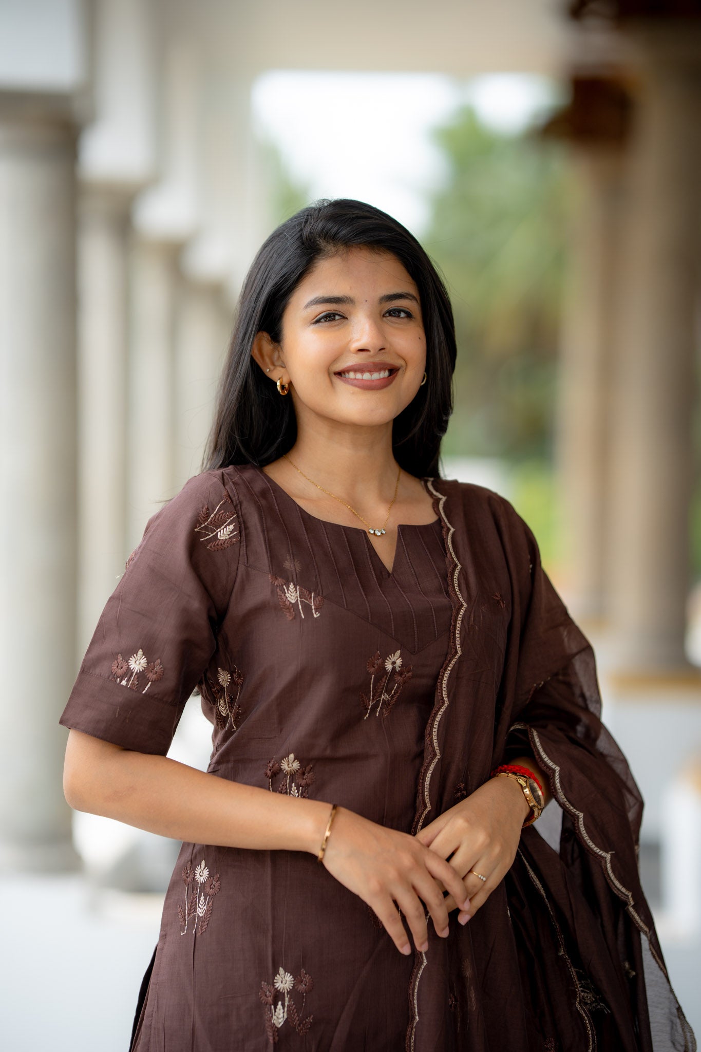 Nilaani - Cocoa Mul Chanderi Silk embroidery Suit