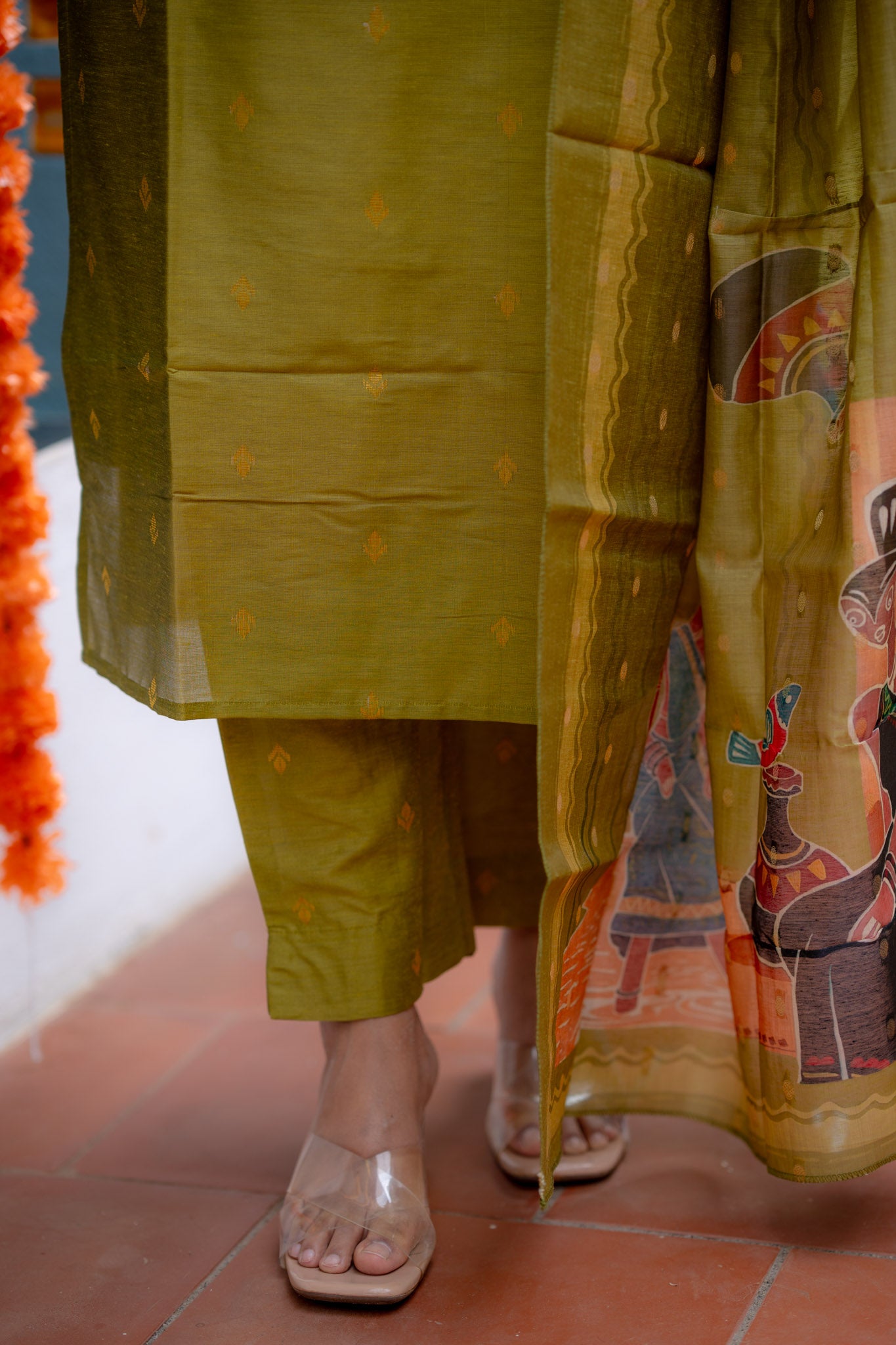 Vintage Mehandi Rawsilk Suit Set