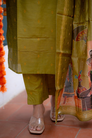 Vintage Mehandi Rawsilk Suit Set