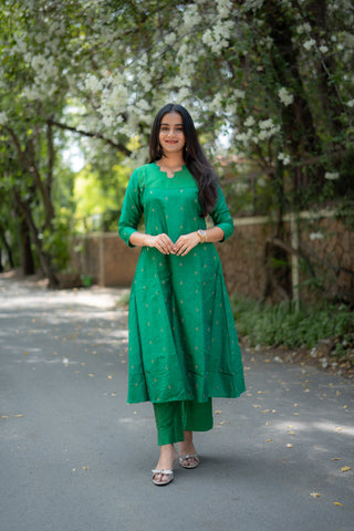 Green Chanderi slub Coords