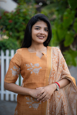 Apricot bloom Munga silk 3 Piece Suit