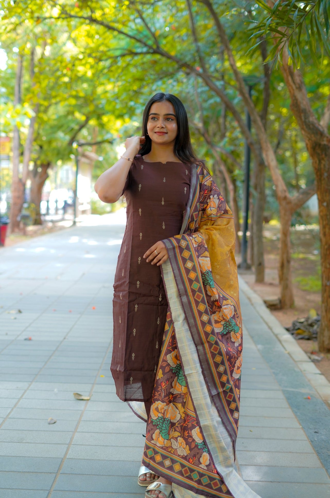 Brown raw silk 3 piece suit