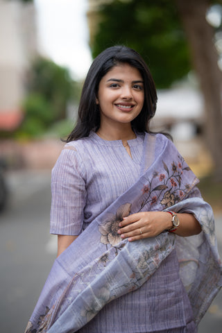 Dreamy Flora Semi Tussar 3 Piece Suit