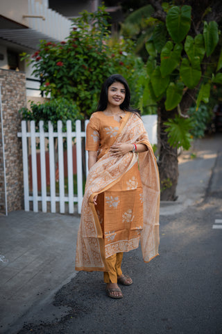 Apricot bloom Munga silk 3 Piece Suit